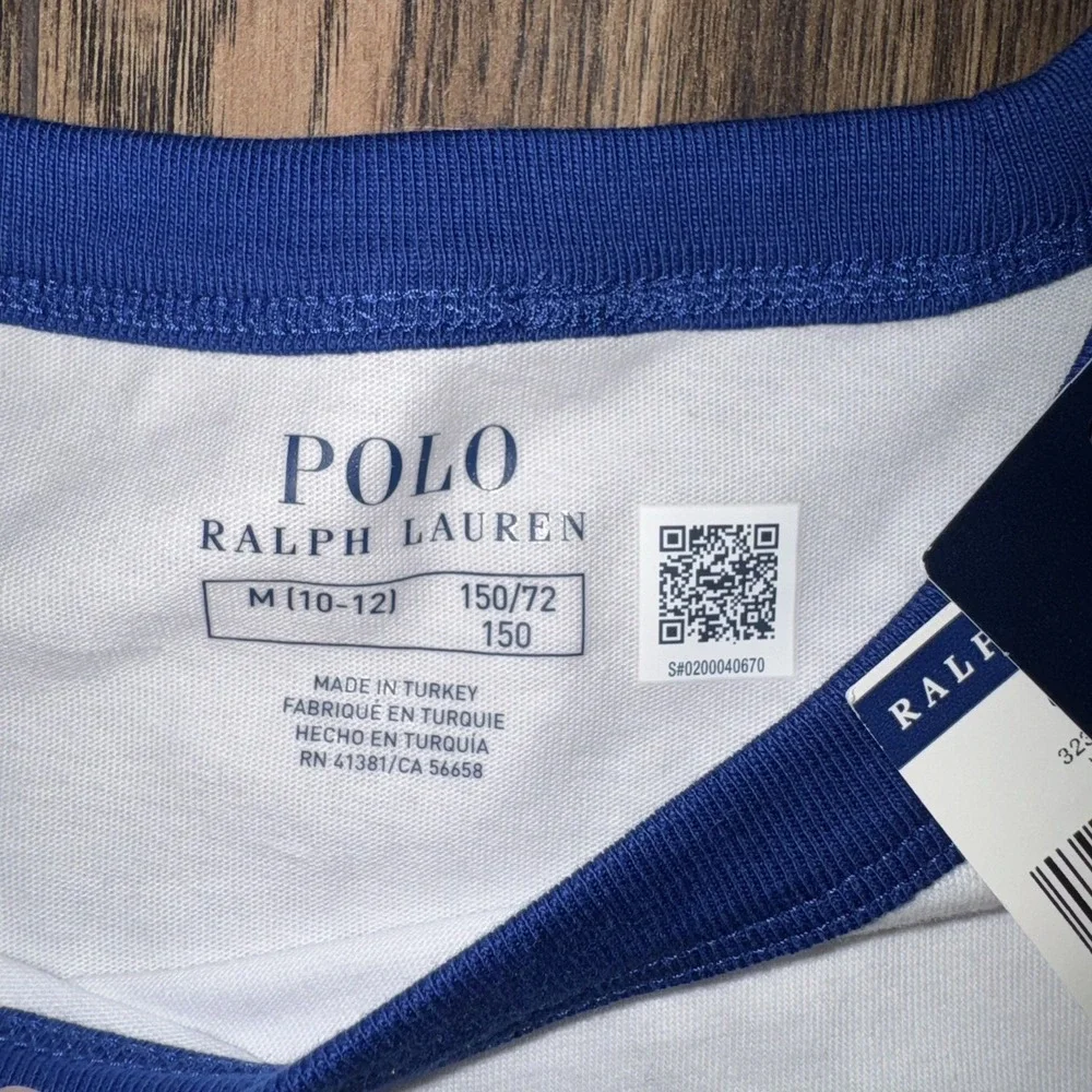 Polo Ralph Lauren White Logo Ringer Classic Fit Crewneck T Shirt Boy's Medium